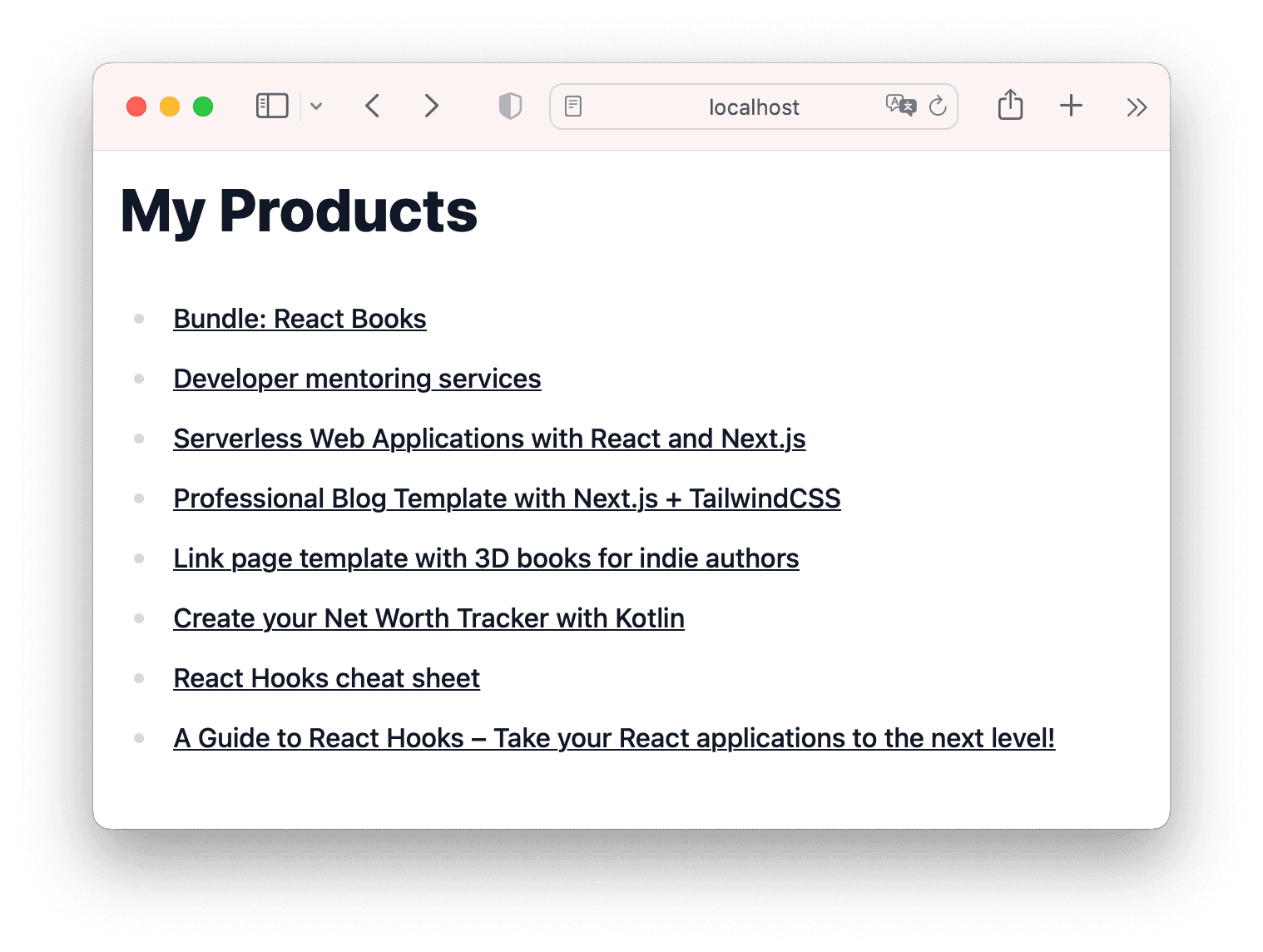 The product list page