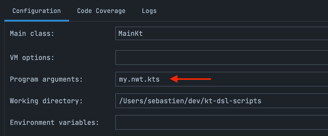 Update the run configuration to include the script name as argument.