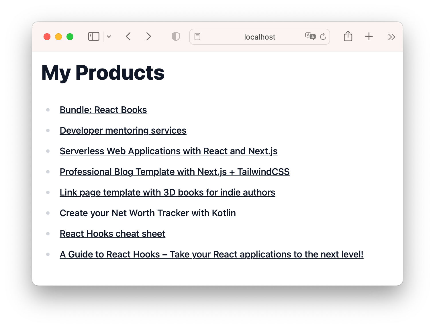The product list page