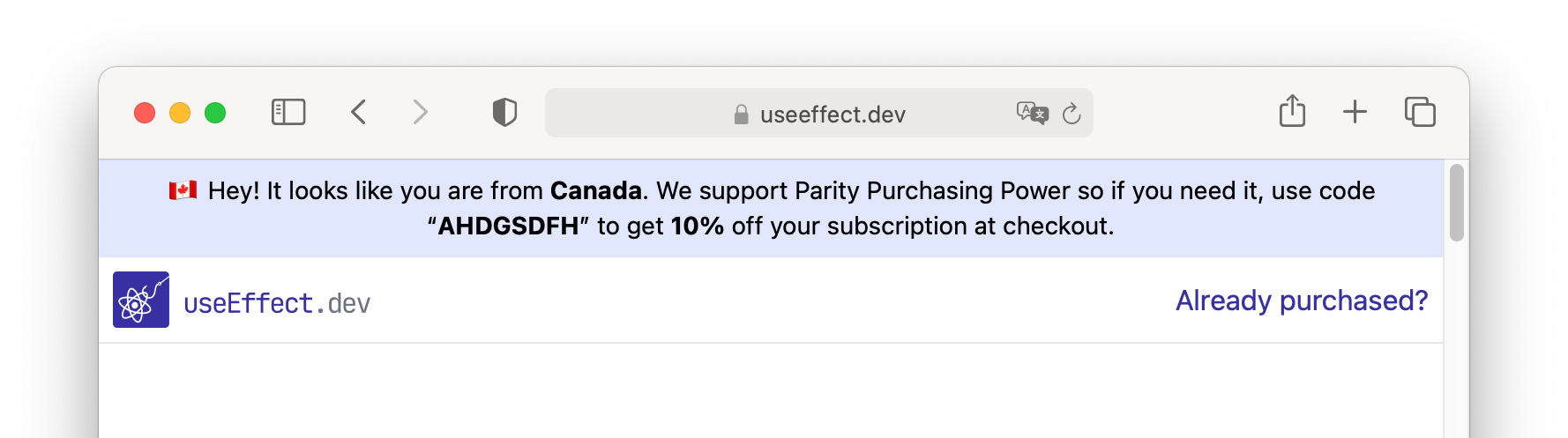 Displaying a message to inform the user they can get a discount.