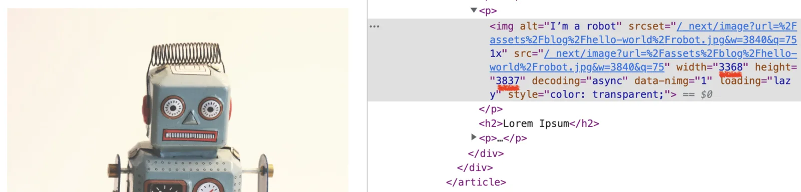 Perfect: using Next.js Image component with the right dimensions