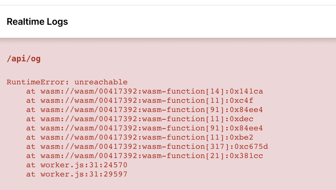 The error log on Vercel